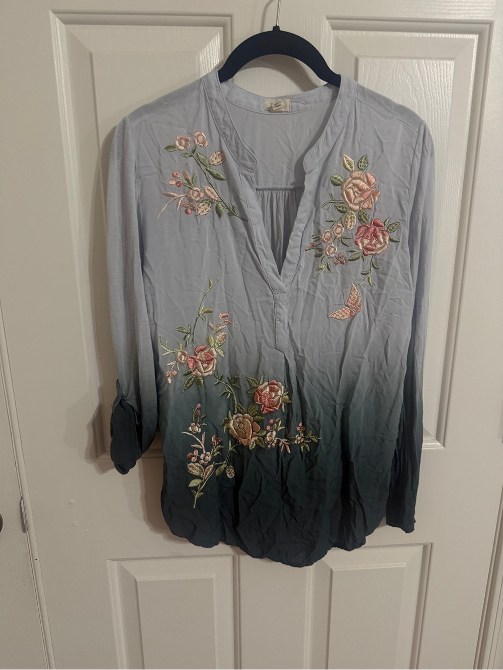 Anthropologie Tiny XS Floral Embroidered Ombré Blouse Boho Butterfly